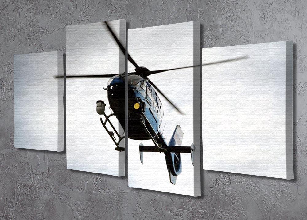 Blue and silver police helicopter flying above 4 Split Panel Canvas  - Canvas Art Rocks - 2