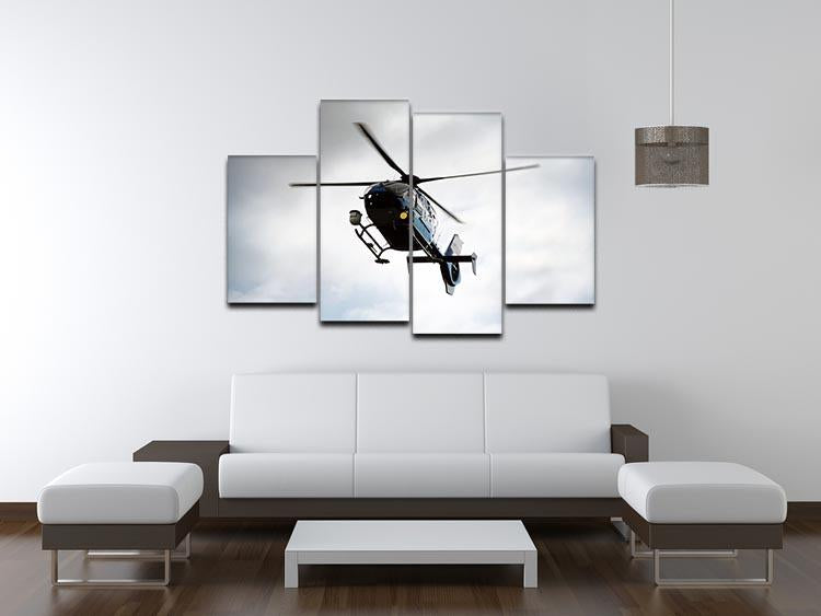 Blue and silver police helicopter flying above 4 Split Panel Canvas  - Canvas Art Rocks - 3