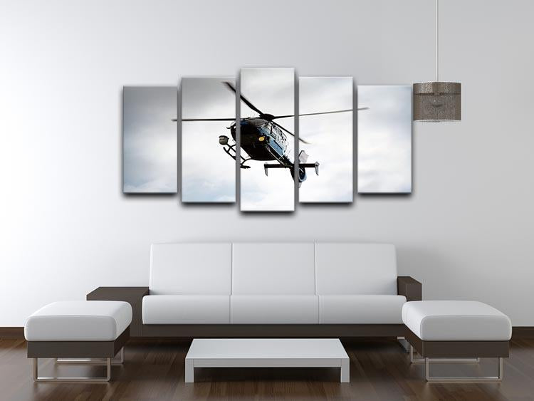 Blue and silver police helicopter flying above 5 Split Panel Canvas  - Canvas Art Rocks - 3