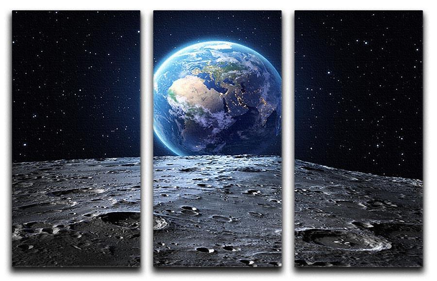 Blue earth seen from the moon surface 3 Split Panel Canvas Print - Canvas Art Rocks - 1