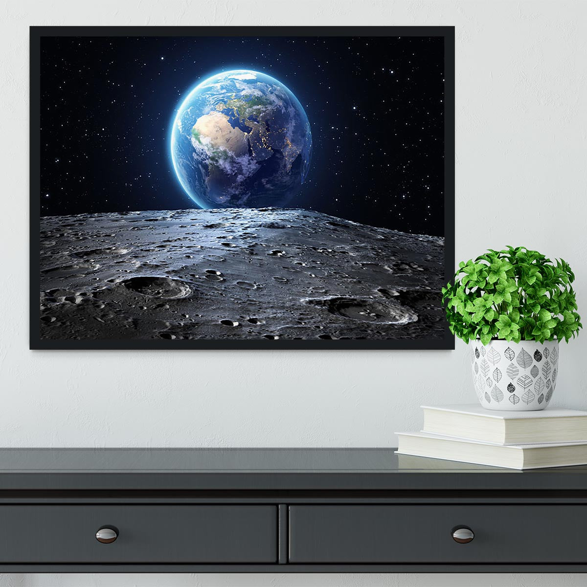 Blue earth seen from the moon surface Framed Print - Canvas Art Rocks - 2