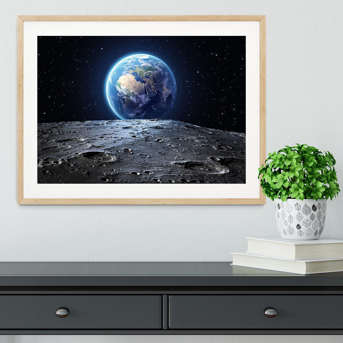Blue earth seen from the moon surface Framed Print - Canvas Art Rocks - 3