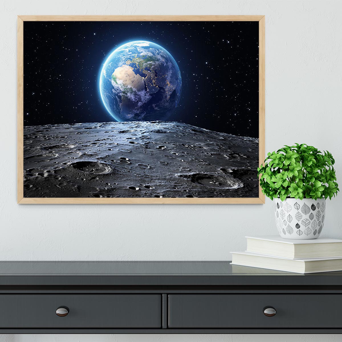 Blue earth seen from the moon surface Framed Print - Canvas Art Rocks - 4