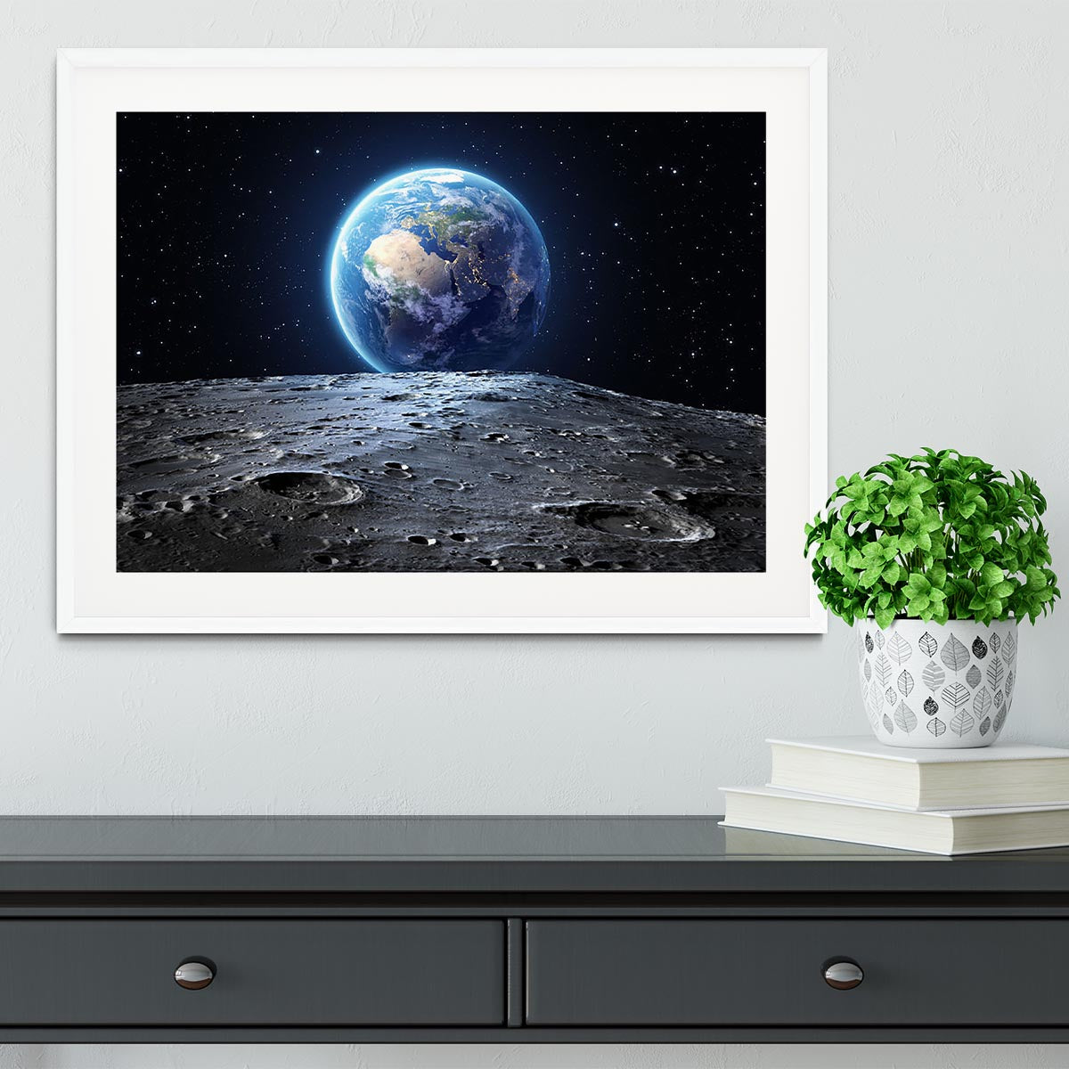 Blue earth seen from the moon surface Framed Print - Canvas Art Rocks - 5