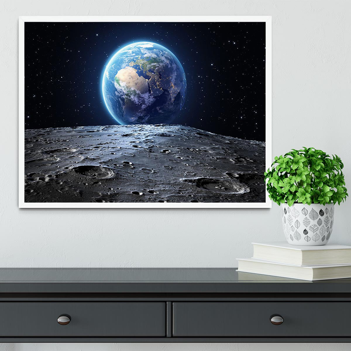 Blue earth seen from the moon surface Framed Print - Canvas Art Rocks -6