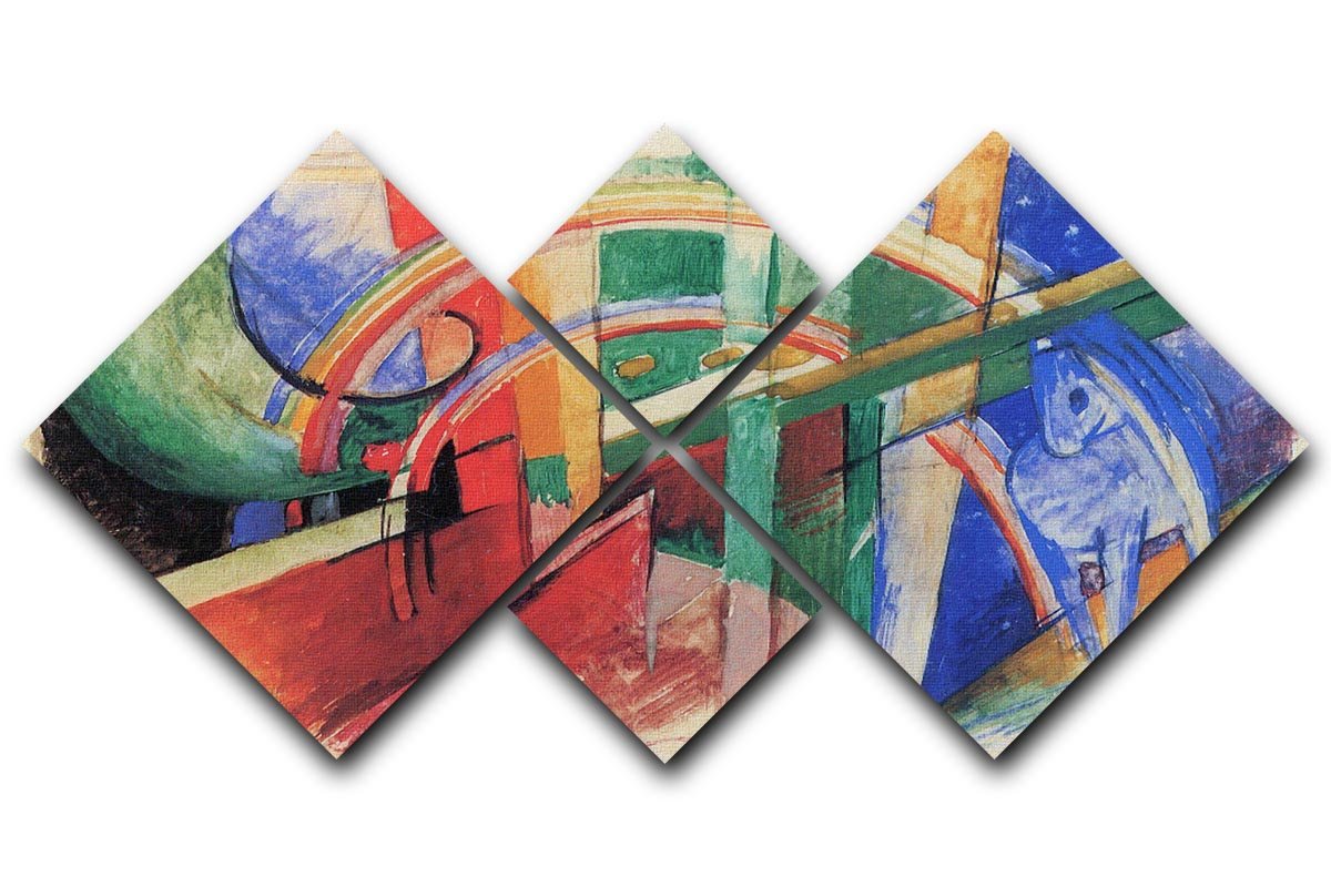 Blue horse with rainbow by Franz Marc 4 Square Multi Panel Canvas  - Canvas Art Rocks - 1