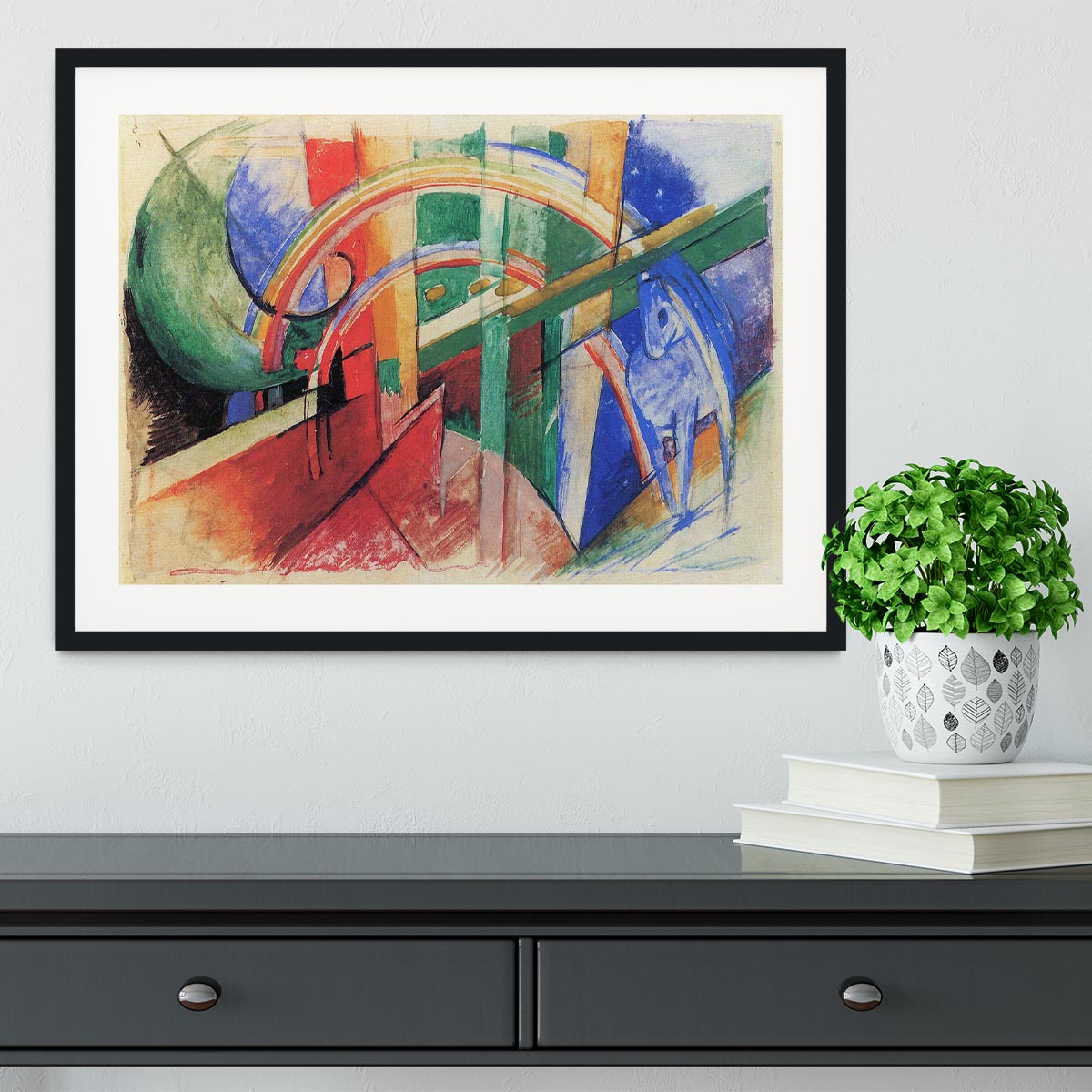 Blue horse with rainbow by Franz Marc Framed Print - Canvas Art Rocks - 1