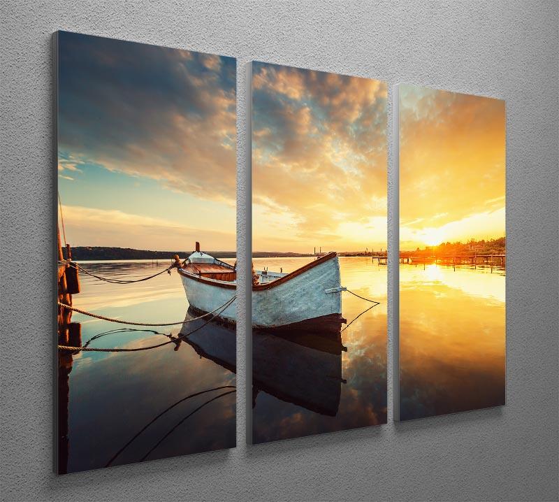 Boat on lake with a reflection 3 Split Panel Canvas Print - Canvas Art Rocks - 2