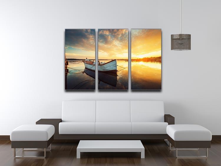 Boat on lake with a reflection 3 Split Panel Canvas Print - Canvas Art Rocks - 3