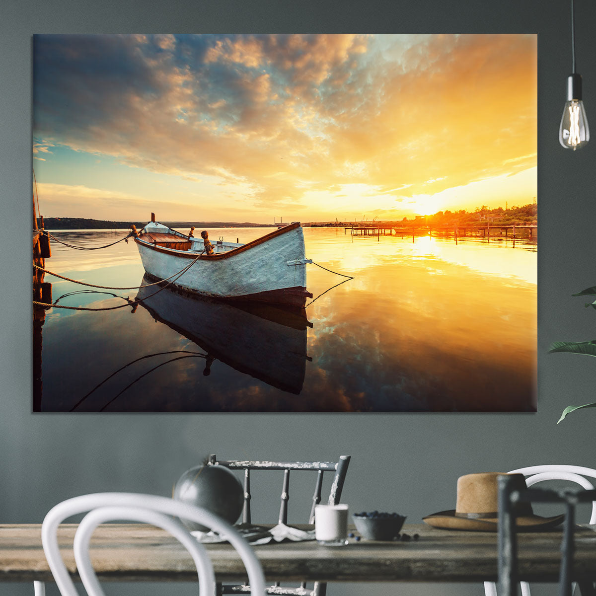 Boat on lake with a reflection Canvas Print or Poster - Canvas Art Rocks - 3