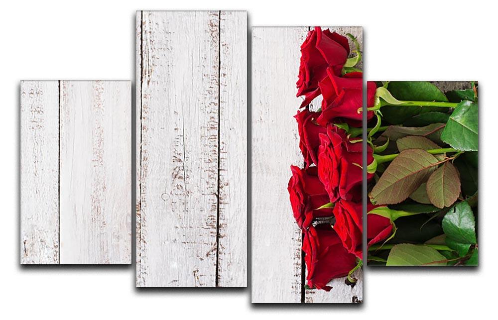 Bouquet of red roses on a light wooden background 4 Split Panel Canvas  - Canvas Art Rocks - 1