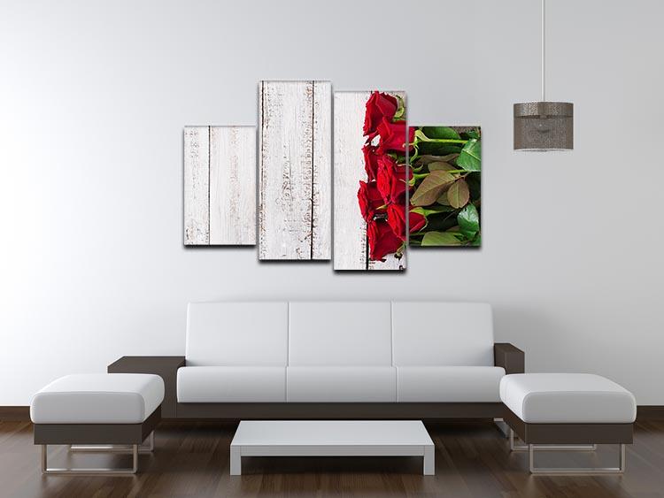 Bouquet of red roses on a light wooden background 4 Split Panel Canvas  - Canvas Art Rocks - 3