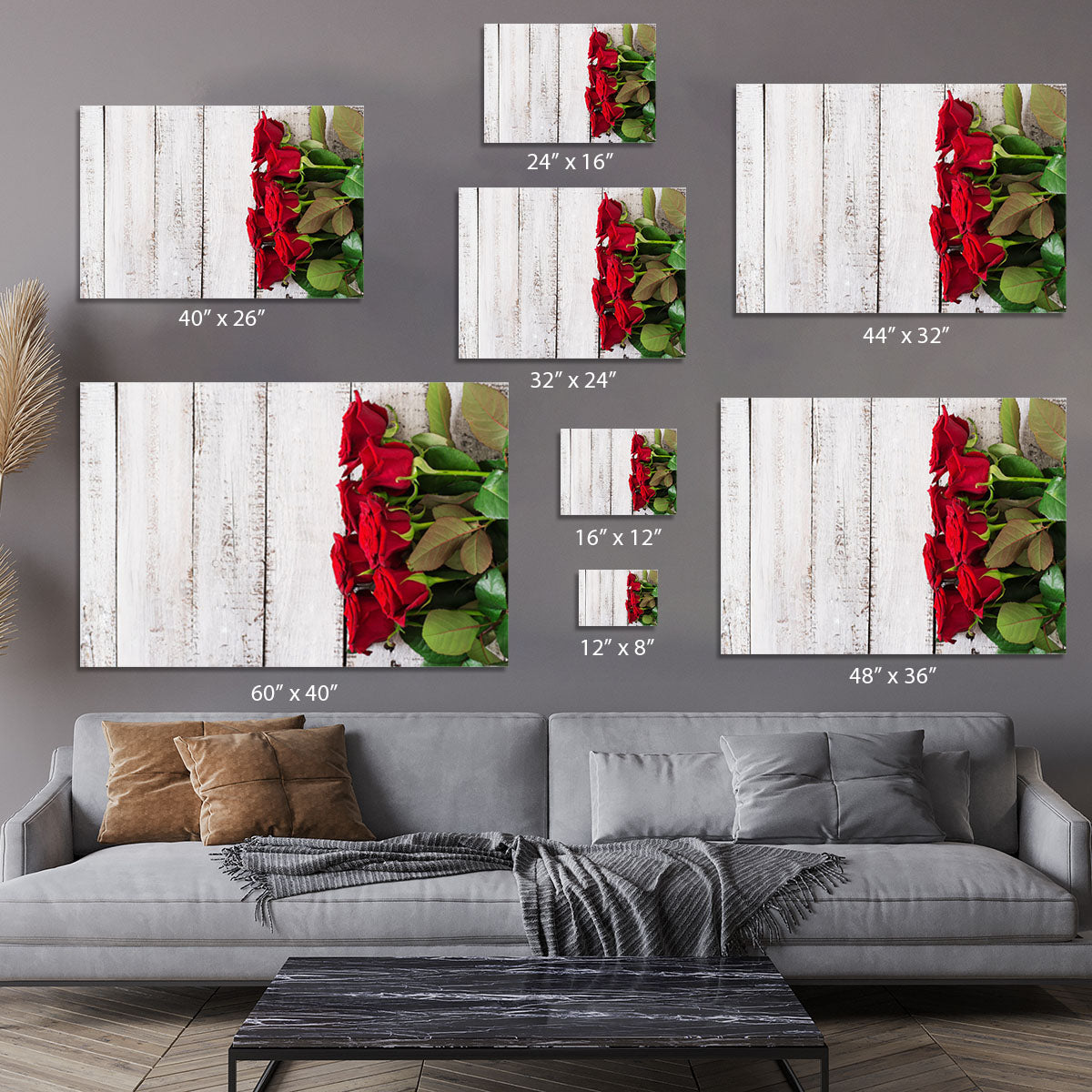 Bouquet of red roses on a light wooden background Canvas Print or Poster - Canvas Art Rocks - 7