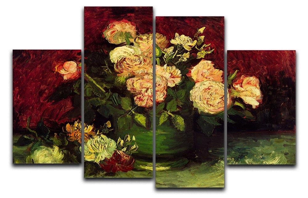 Bowl with Peonies and Roses by Van Gogh 4 Split Panel Canvas  - Canvas Art Rocks - 1