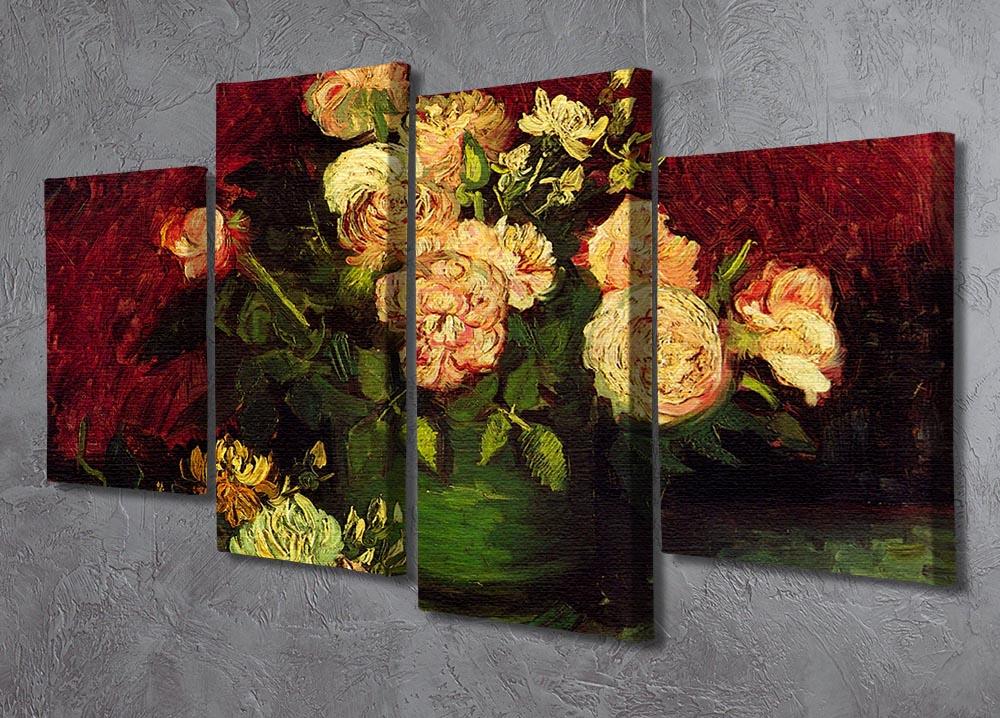 Bowl with Peonies and Roses by Van Gogh 4 Split Panel Canvas - Canvas Art Rocks - 2
