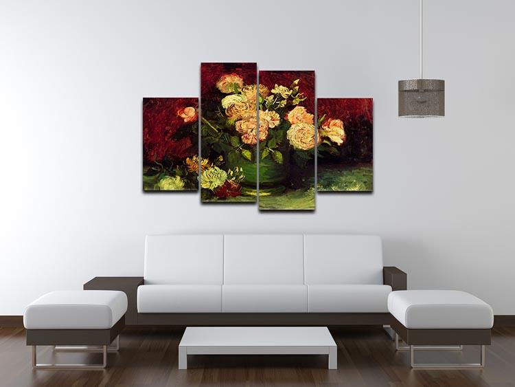 Bowl with Peonies and Roses by Van Gogh 4 Split Panel Canvas - Canvas Art Rocks - 3