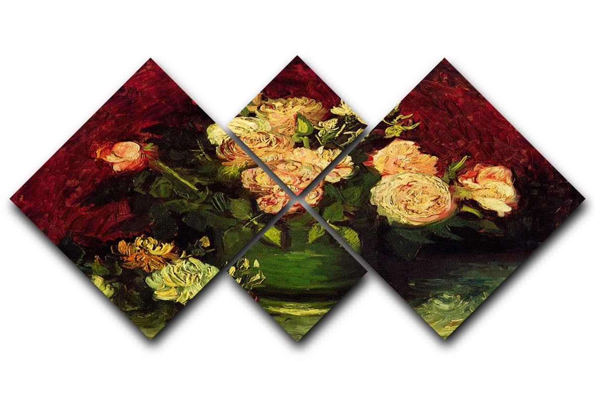 Bowl with Peonies and Roses by Van Gogh 4 Square Multi Panel Canvas  - Canvas Art Rocks - 1