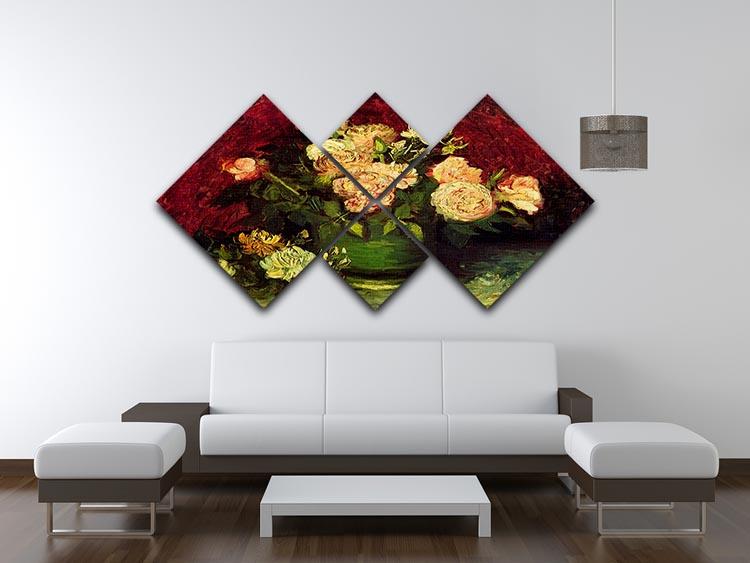 Bowl with Peonies and Roses by Van Gogh 4 Square Multi Panel Canvas - Canvas Art Rocks - 3