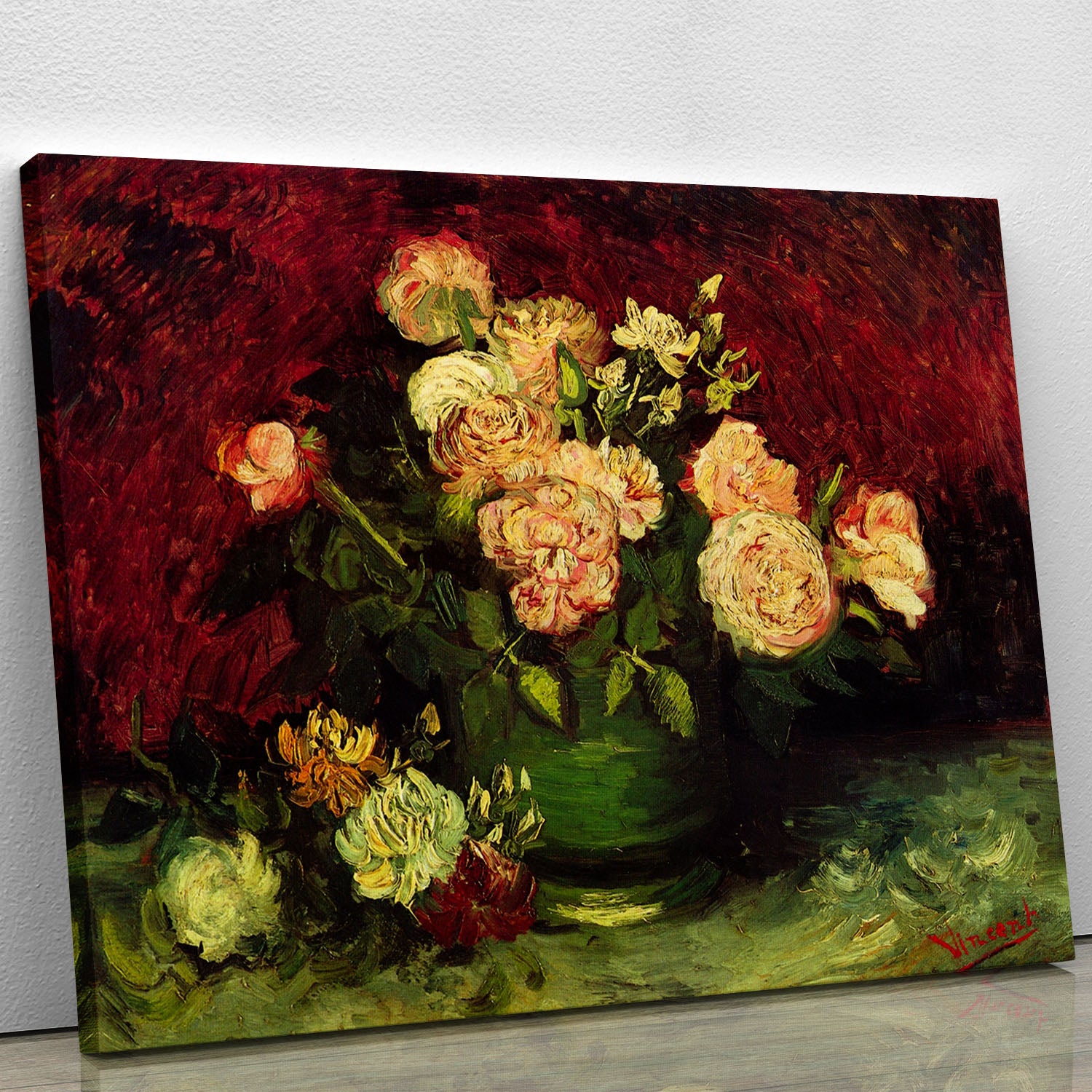 Bowl with Peonies and Roses by Van Gogh Canvas Print or Poster - Canvas Art Rocks - 1