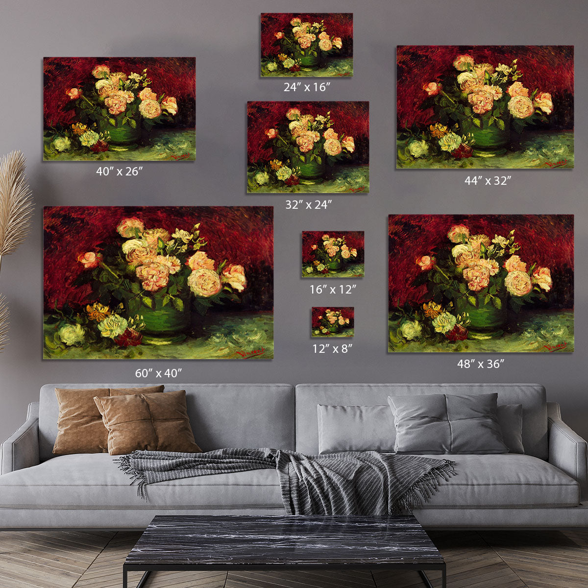 Bowl with Peonies and Roses by Van Gogh Canvas Print or Poster - Canvas Art Rocks - 7