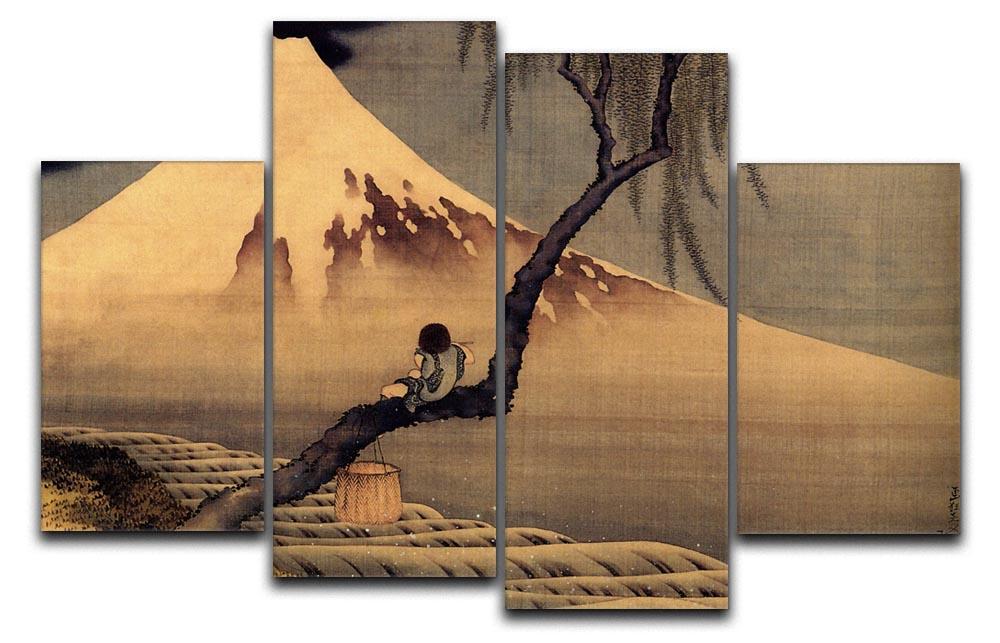 Boy in front of Fujiama by Hokusai 4 Split Panel Canvas  - Canvas Art Rocks - 1