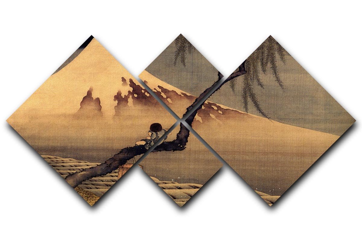 Boy in front of Fujiama by Hokusai 4 Square Multi Panel Canvas  - Canvas Art Rocks - 1