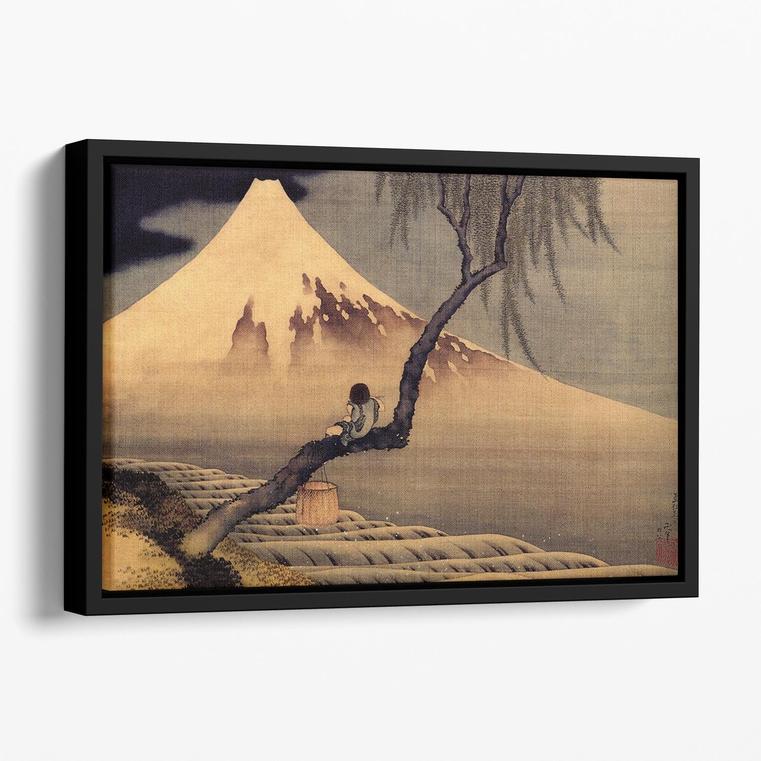 Boy in front of Fujiama by Hokusai Floating Framed Canvas