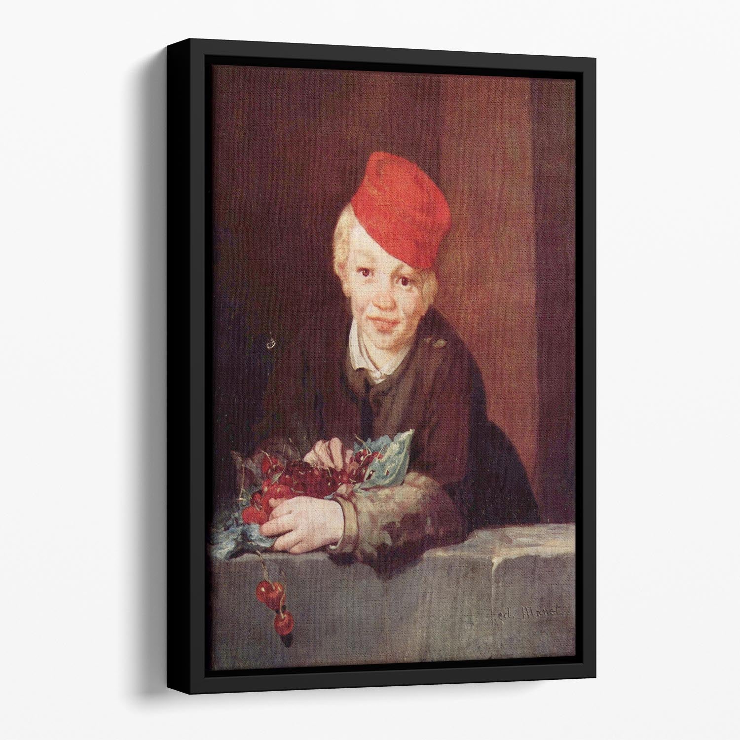 Boy with the cherries by Manet Floating Framed Canvas