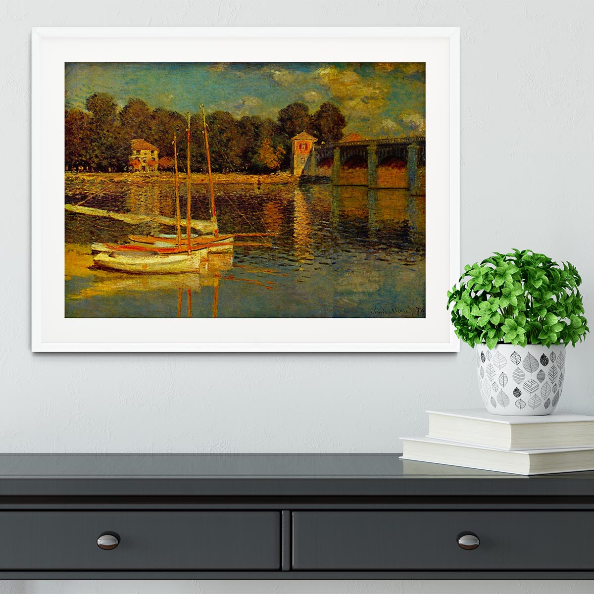 Bridge at Argenteuil by Monet Framed Print - Canvas Art Rocks - 5