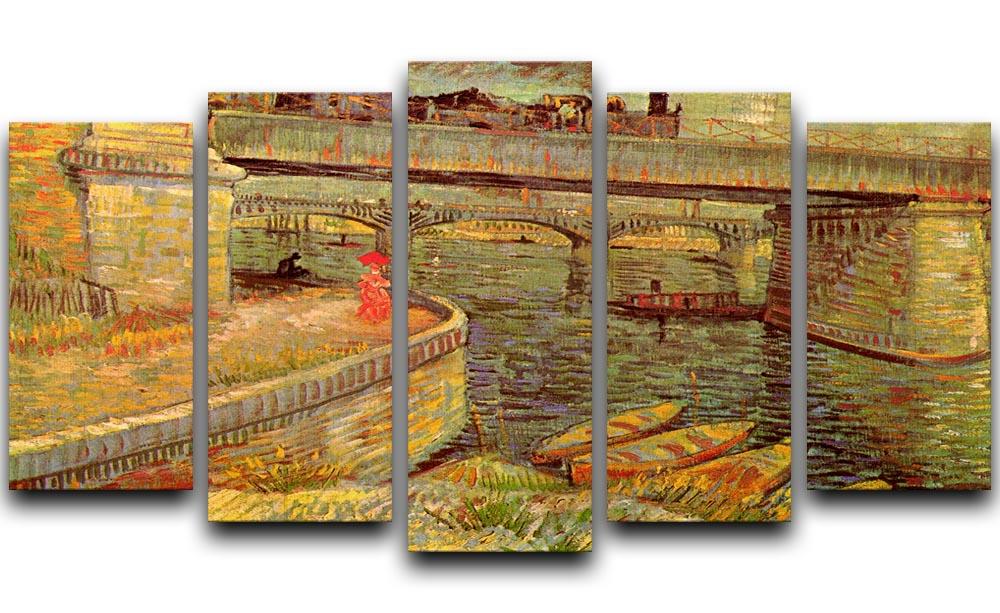 Bridges across the Seine at Asnieres by Van Gogh 5 Split Panel Canvas  - Canvas Art Rocks - 1