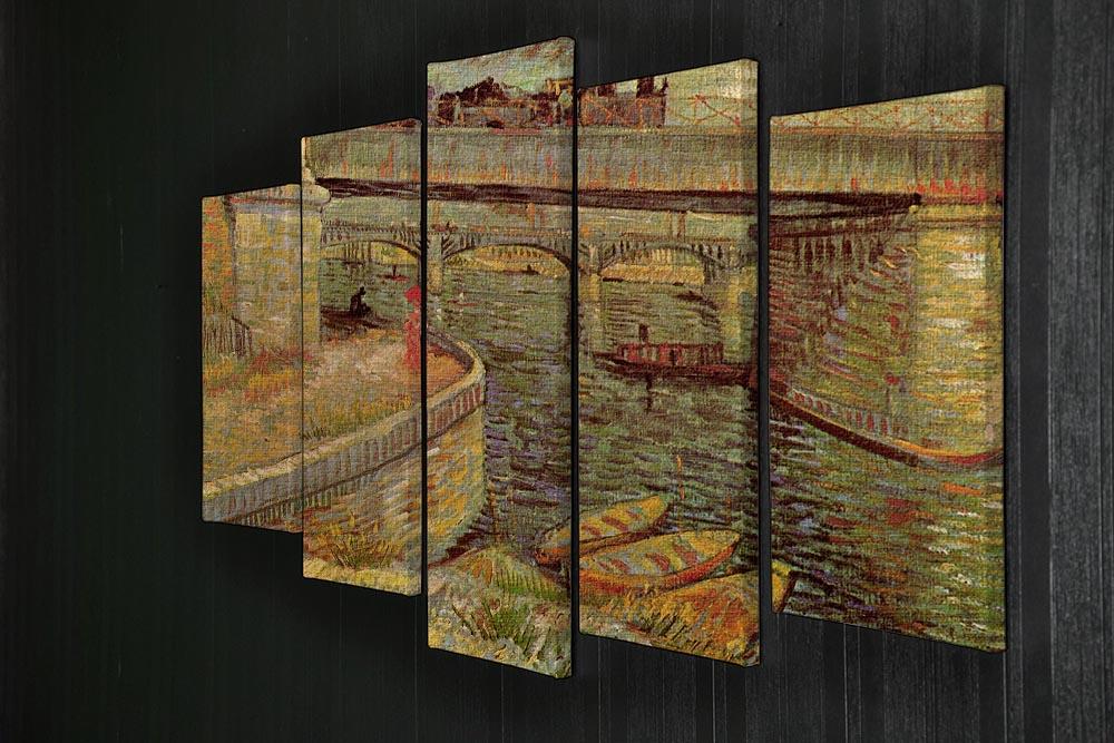 Bridges across the Seine at Asnieres by Van Gogh 5 Split Panel Canvas - Canvas Art Rocks - 2