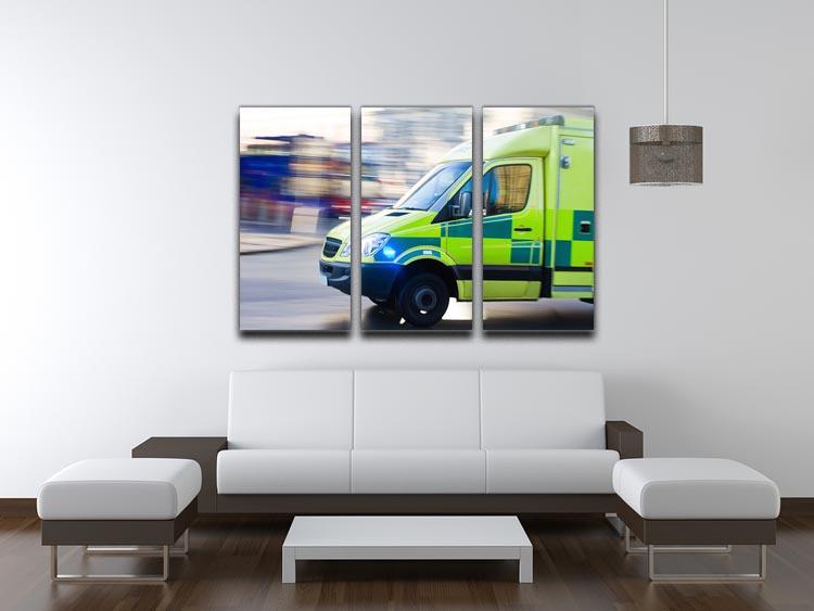 British ambulance in motion blur 3 Split Panel Canvas Print - Canvas Art Rocks - 3