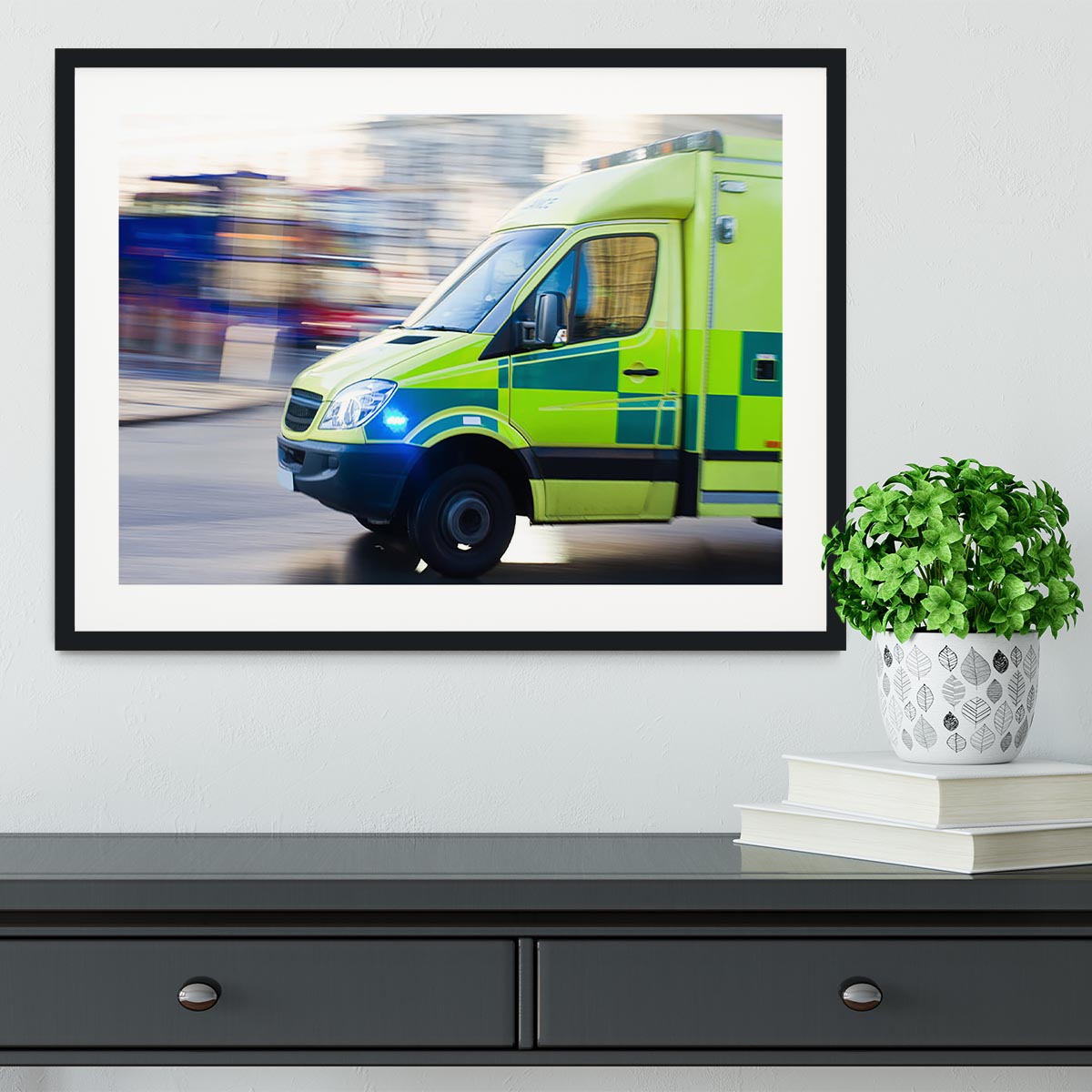 British ambulance in motion blur Framed Print - Canvas Art Rocks - 1