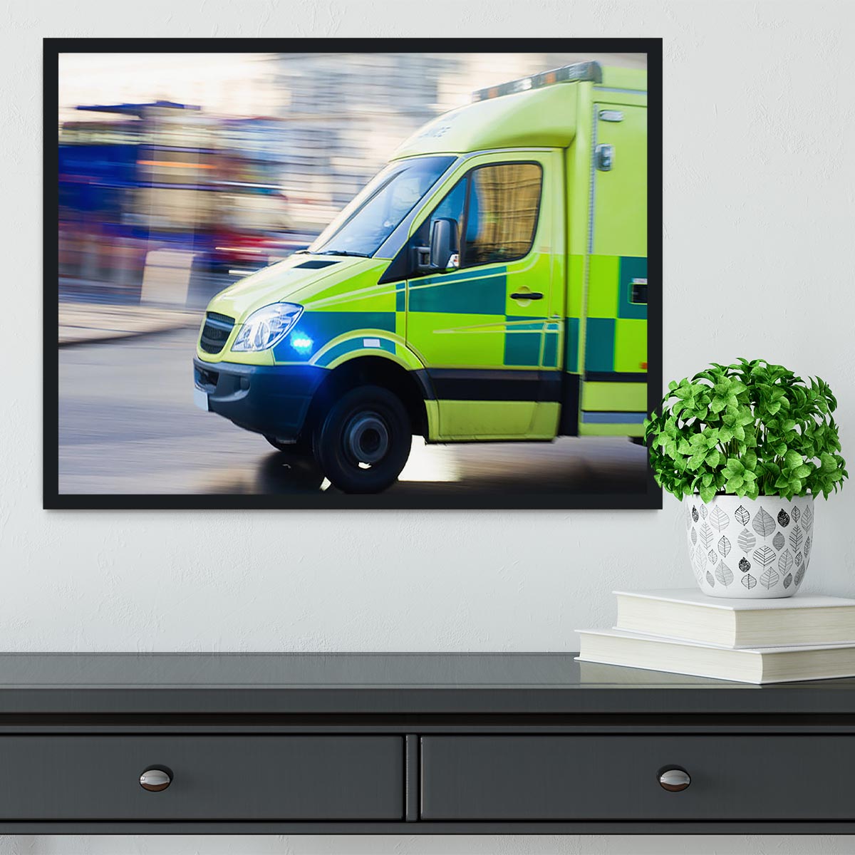 British ambulance in motion blur Framed Print - Canvas Art Rocks - 2