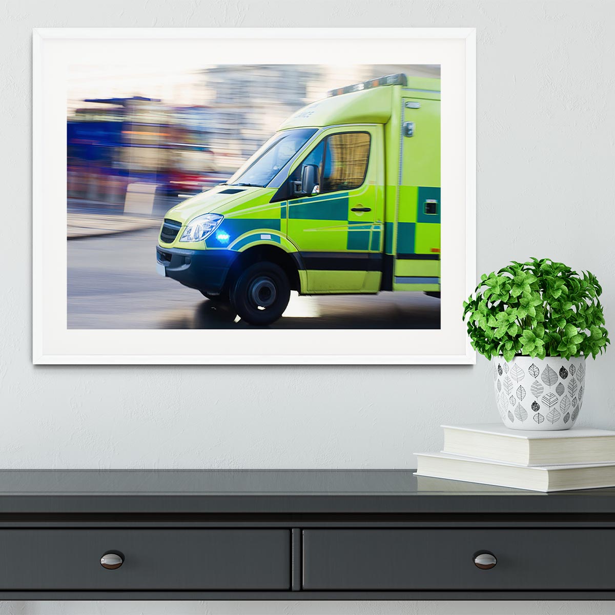British ambulance in motion blur Framed Print - Canvas Art Rocks - 5