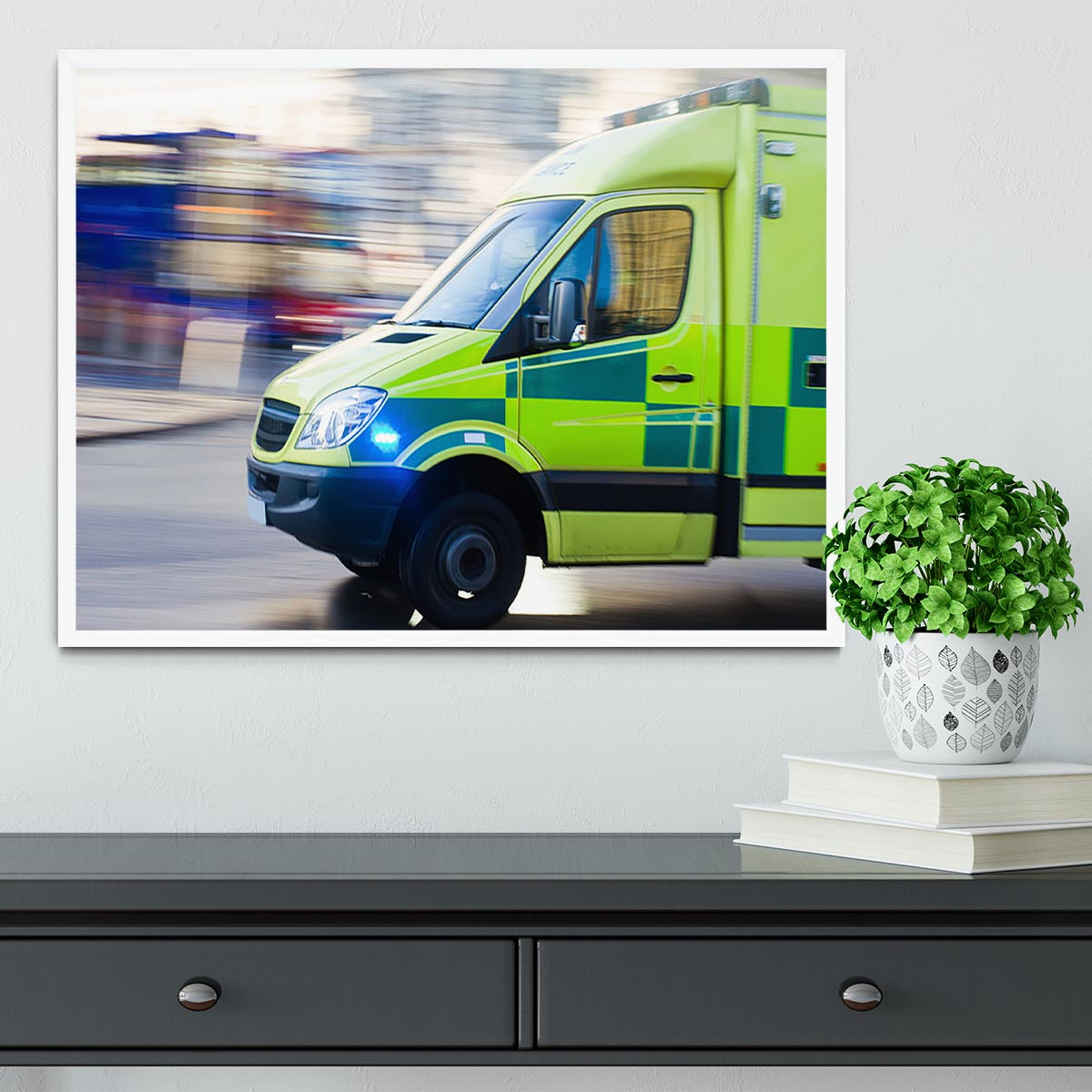 British ambulance in motion blur Framed Print - Canvas Art Rocks -6