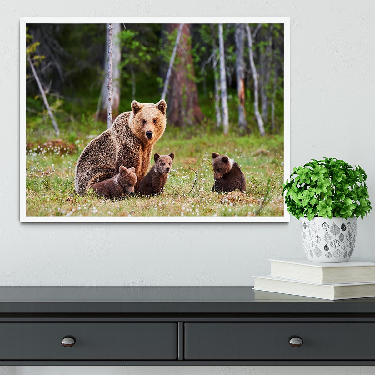 Brown mother bear protecting her cubs Framed Print - Canvas Art Rocks -6