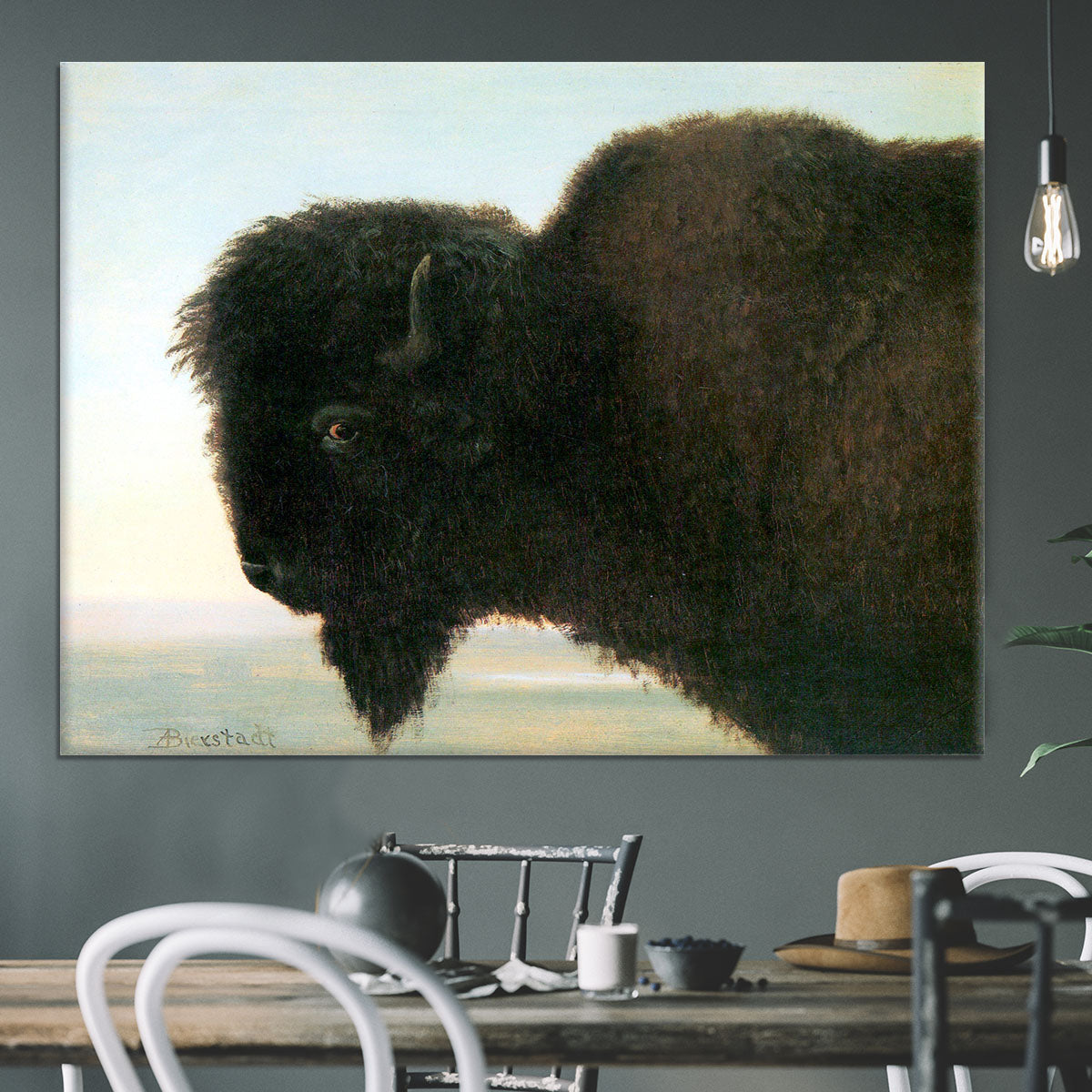 Buffalo Head by Bierstadt Canvas Print or Poster - Canvas Art Rocks - 3