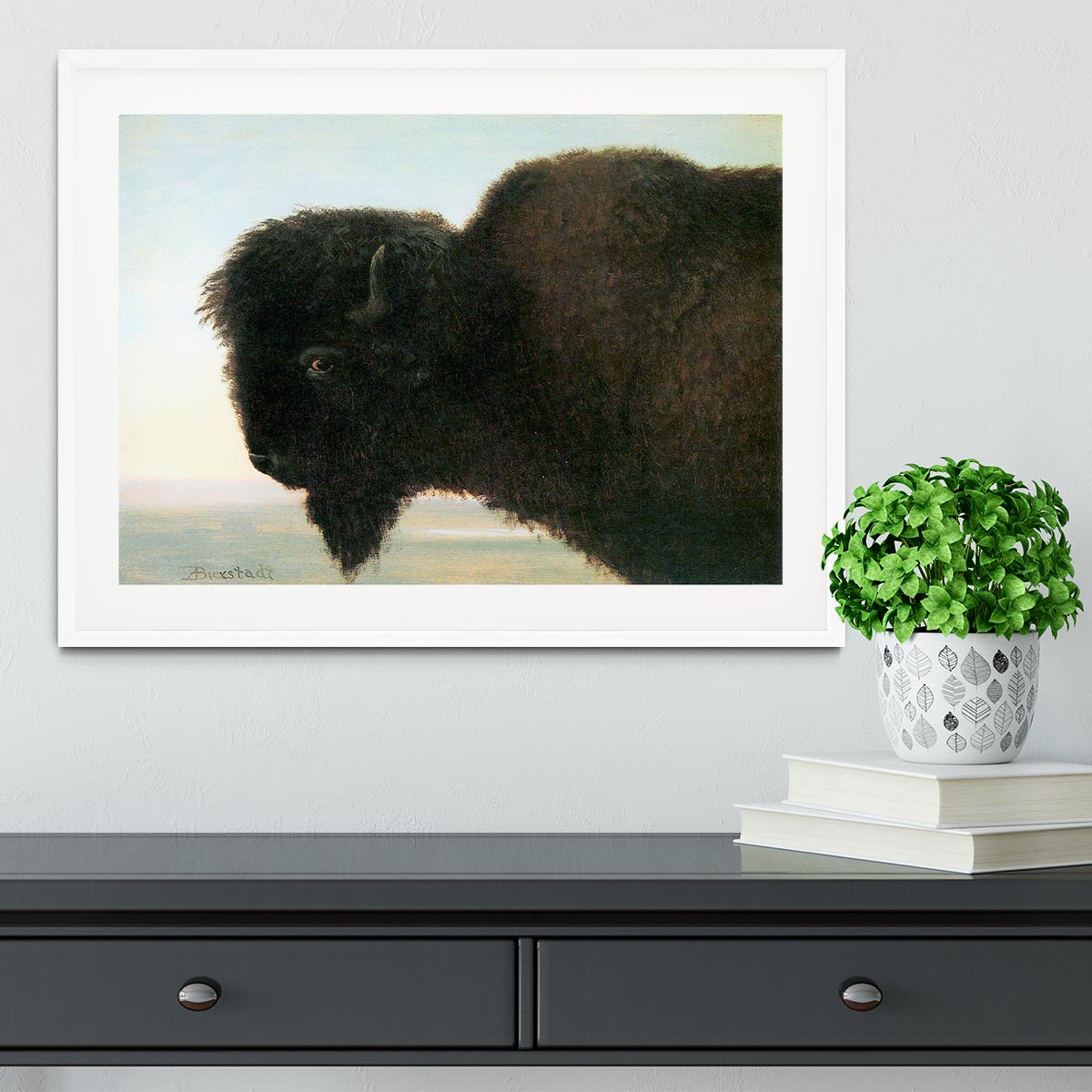 Buffalo Head by Bierstadt Framed Print - Canvas Art Rocks - 5