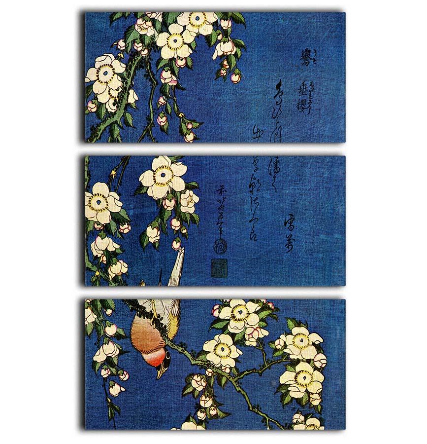 Bullfinch and drooping cherry by Hokusai 3 Split Panel Canvas Print - Canvas Art Rocks - 1