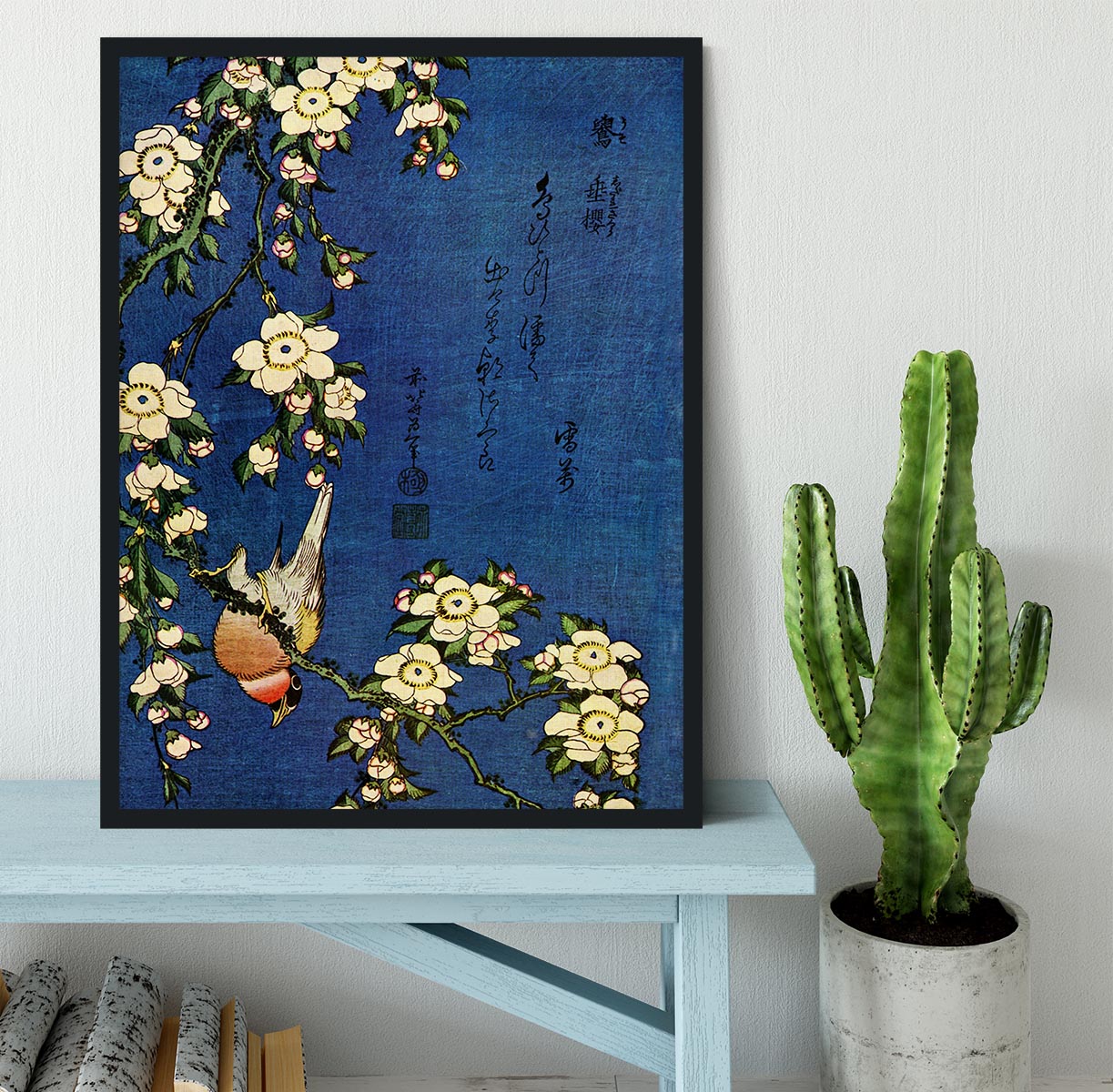 Bullfinch and drooping cherry by Hokusai Framed Print - Canvas Art Rocks - 2