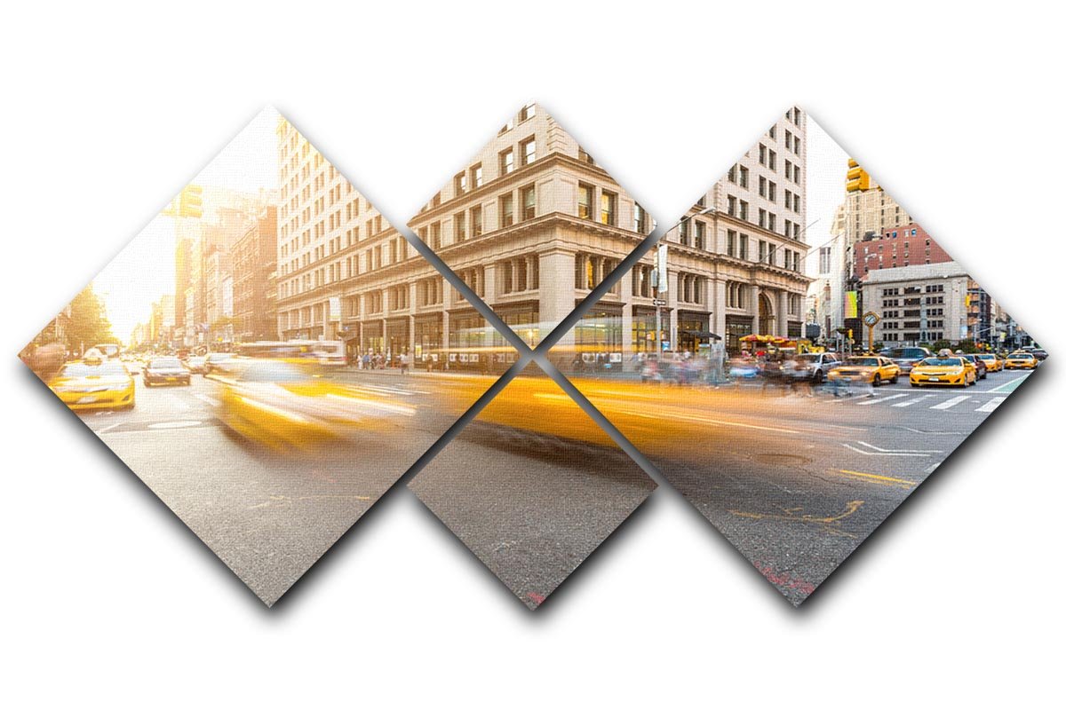 Busy road intersection in Manhattan 4 Square Multi Panel Canvas  - Canvas Art Rocks - 1
