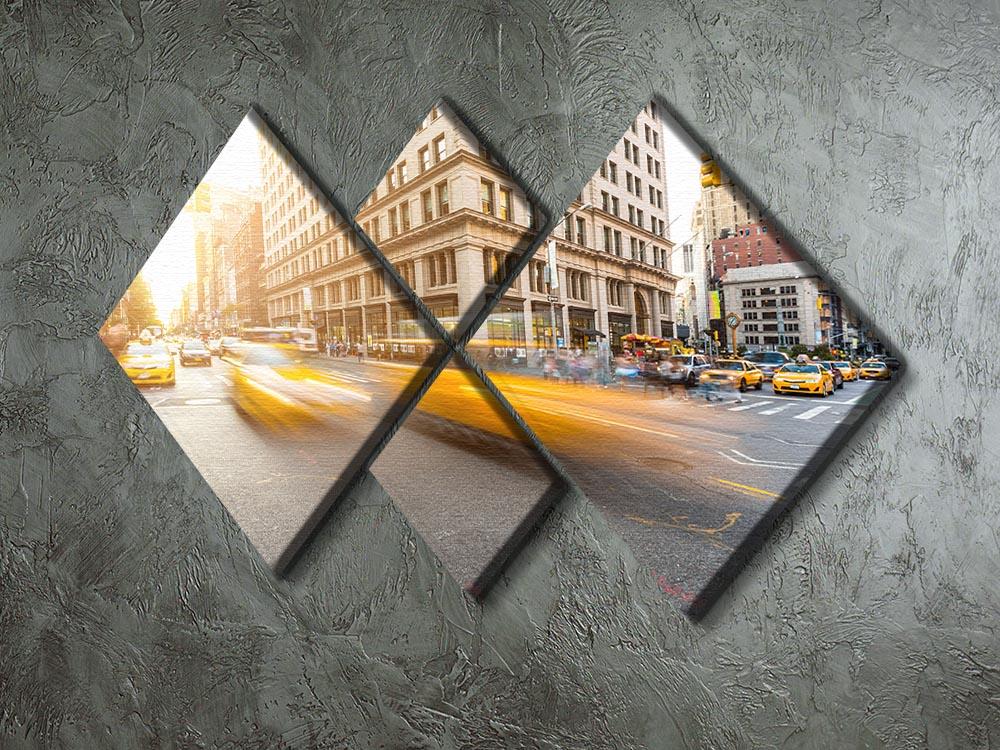 Busy road intersection in Manhattan 4 Square Multi Panel Canvas  - Canvas Art Rocks - 2
