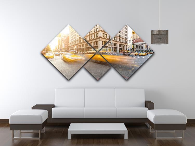 Busy road intersection in Manhattan 4 Square Multi Panel Canvas  - Canvas Art Rocks - 3