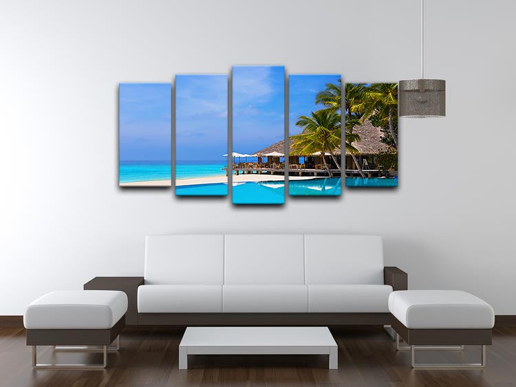 Cafe and pool on a tropical beach 5 Split Panel Canvas - Canvas Art Rocks - 3