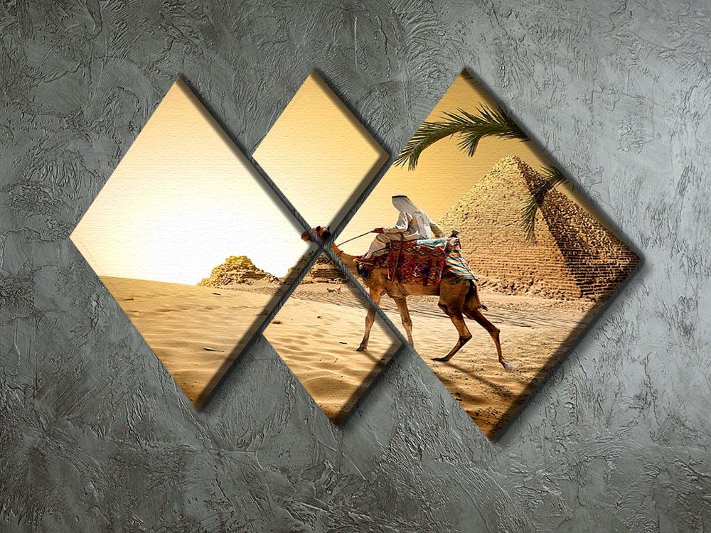 Camel near pyramids desert of Egypt 4 Square Multi Panel Canvas  - Canvas Art Rocks - 2