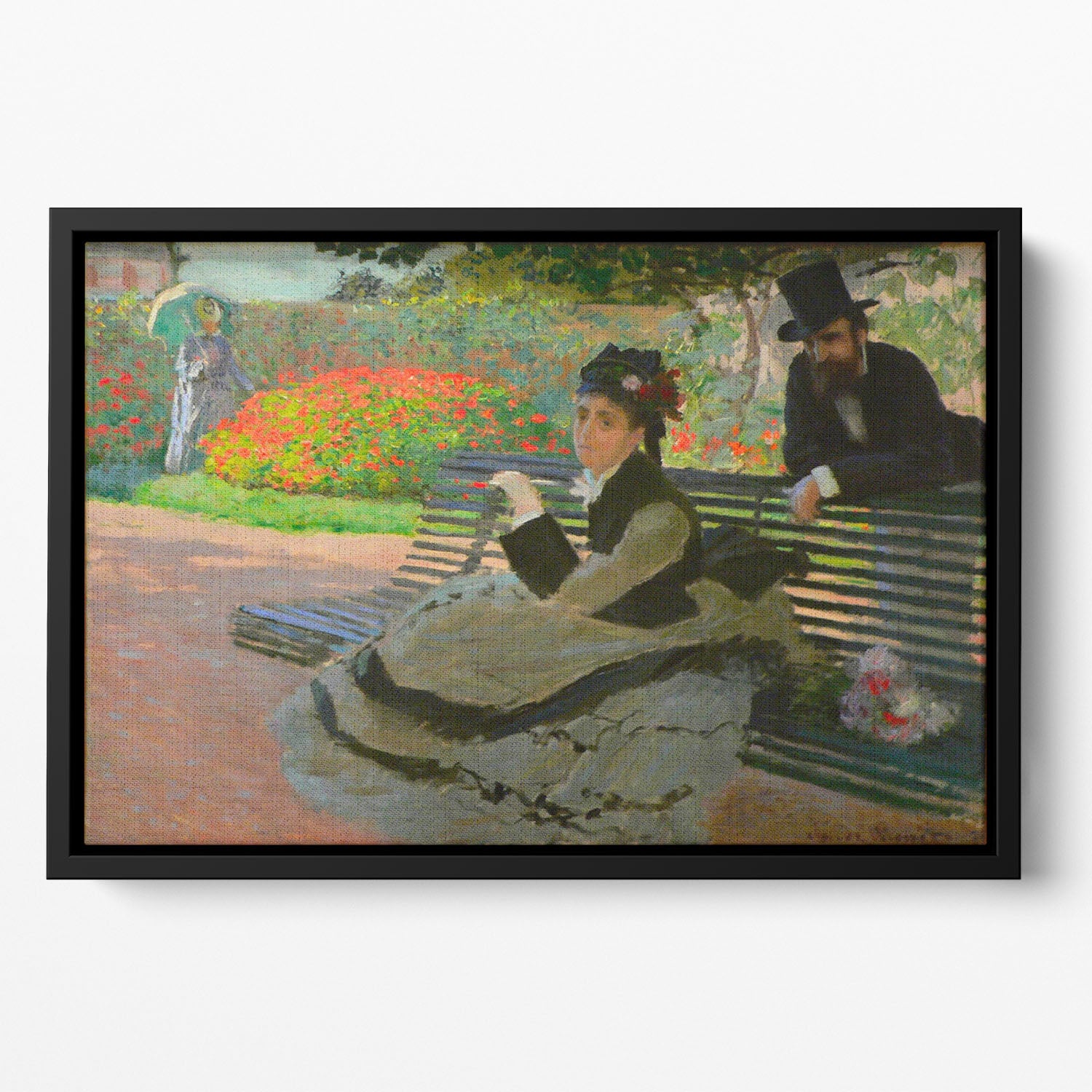 Camille Monet on a garden bench by Monet Floating Framed Canvas
