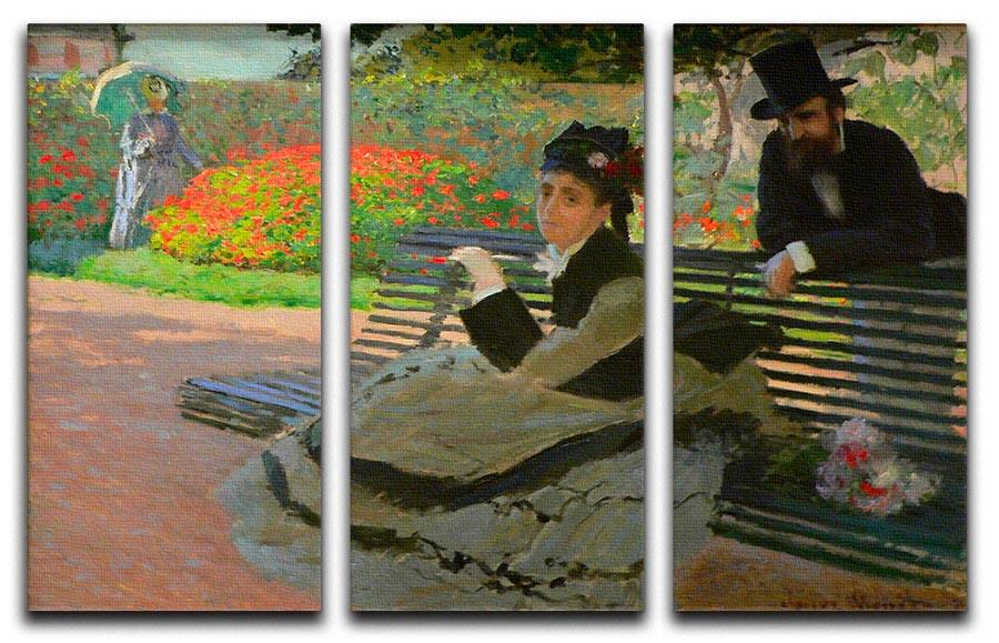 Camille Monet on a garden bench by Monet Split Panel Canvas Print - Canvas Art Rocks - 4