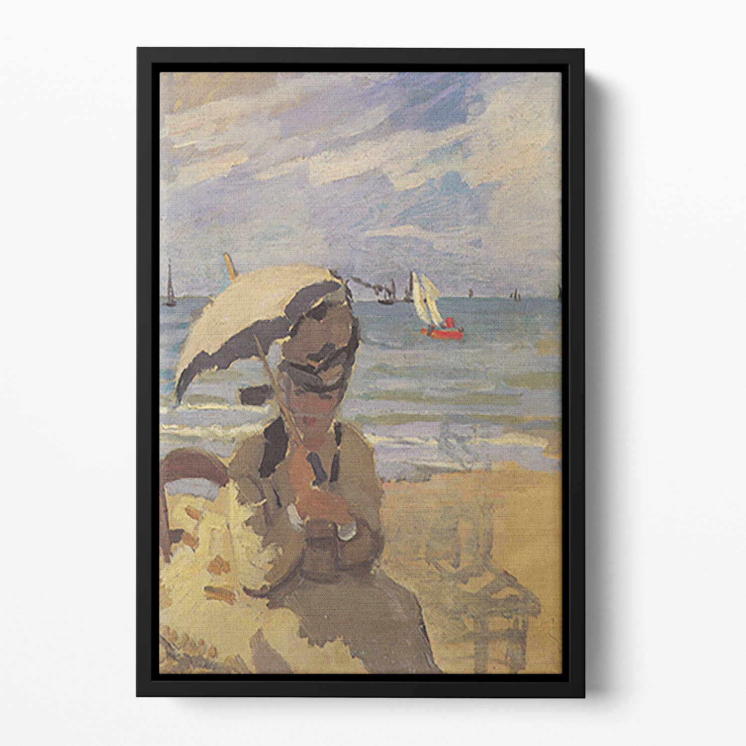 Camille Monet on the beach at Trouville by Monet Floating Framed Canvas
