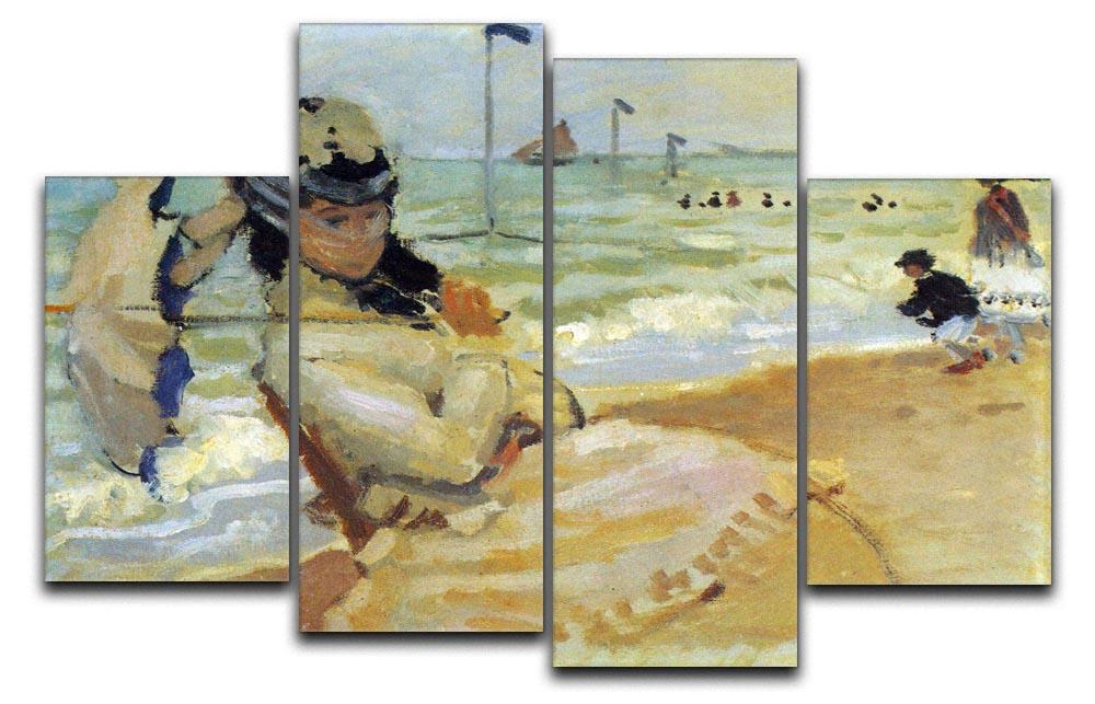 Camille on the beach at Trouville by Monet 4 Split Panel Canvas  - Canvas Art Rocks - 1